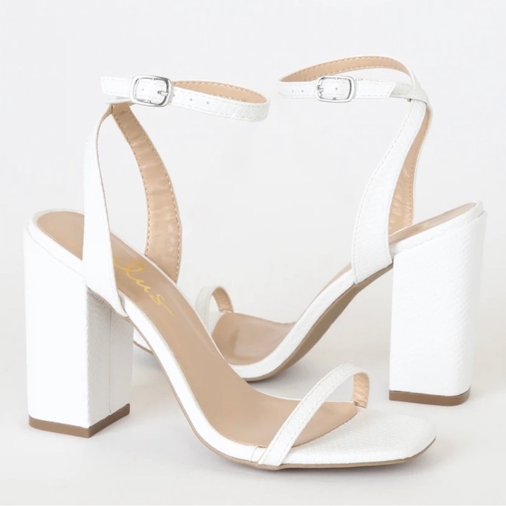 Lulu’s White Snake Embossed High Heels. Size 8.5. Brand new, never worn.